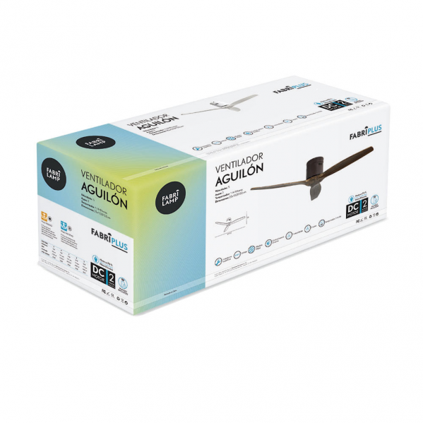 Ventilador de techo Aguilón Marrón Roble de 132 cm con motor DC silencioso, 6 velocidades y mando a distancia, modelo Abrila 128290302 para interiores domésticos.