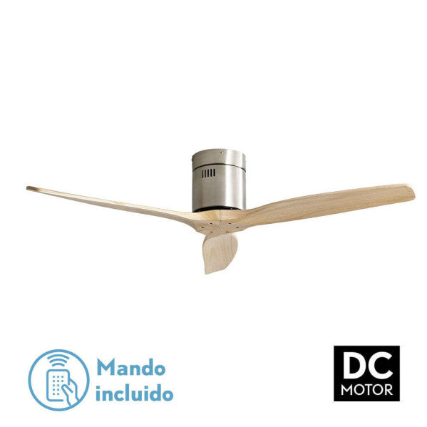Ventilador de techo Aguilon en níquel satinado con aspas de haya de 132 cm, 6 velocidades, motor DC eficiente y mando a distancia incluido, ideal para uso doméstico interior en verano e invierno, modelo Abrila AI2 128290342