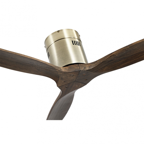 Ventilador de techo Aguilon en cuero roble de Abrila, modelo 128290364 con 6 velocidades, motor DC reversible para verano e invierno, diseño doméstico interior en metal y madera para espacios elegantes.