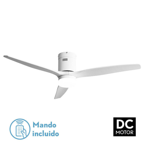 Ventilador de techo LED Aguilon blanco de Abrila modelo 128291301, 20W con motor DC eficiente, 6 velocidades regulables, luz LED integrada, temporizador y diseño ideal para interiores domésticos.