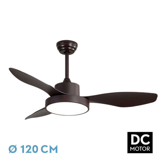 Ventilador de techo Hayate 48W en color marrón de Abrila, modelo 128591302 con motor DC inverter AI2, LED integrado, función reversible para verano e invierno, ideal para uso doméstico e interior
