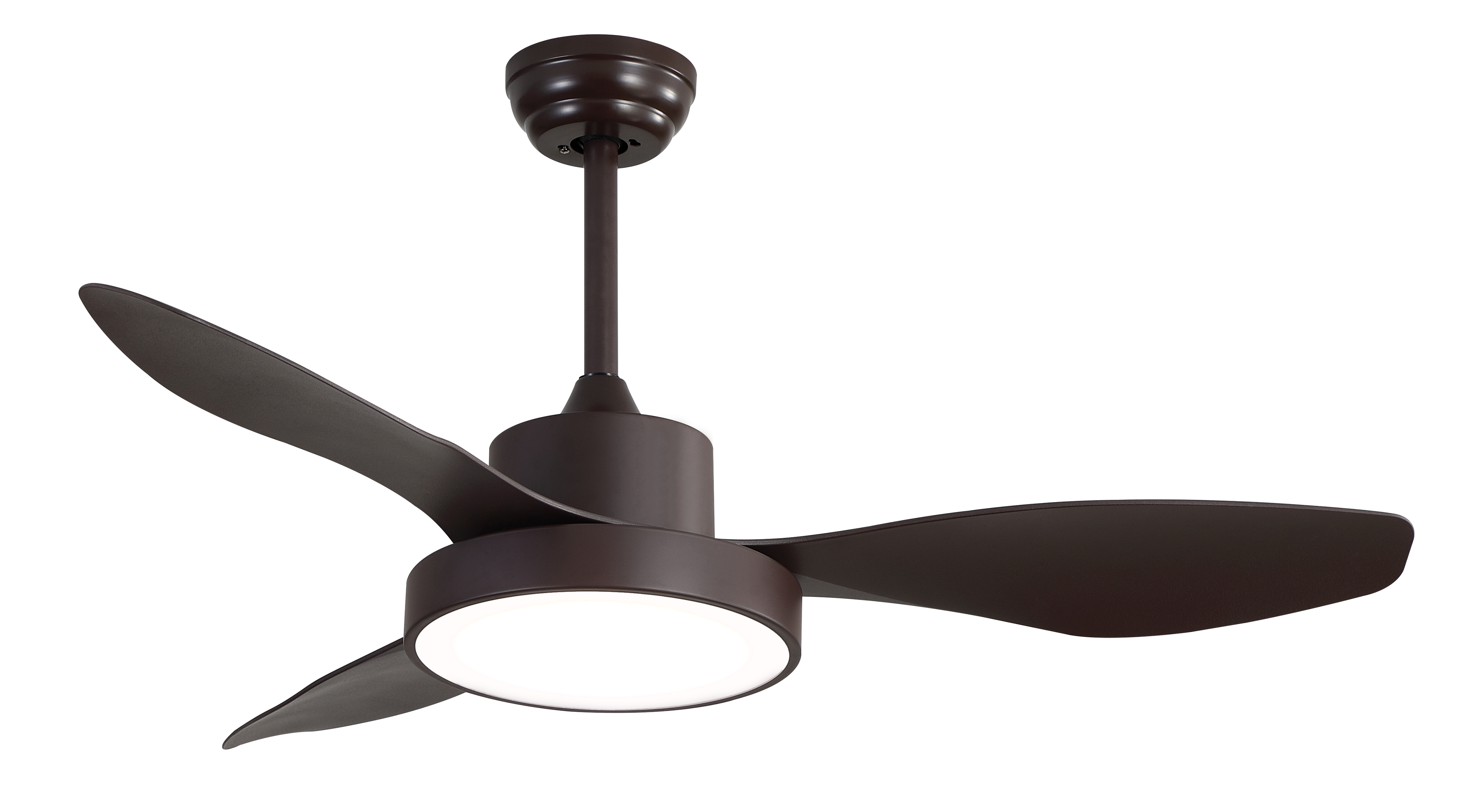 Ventilador de techo Hayate 48W en color marrón con LED integrado, motor DC reversible para verano e invierno, modelo Abrila AI2 para uso doméstico interior, referencia 128591302