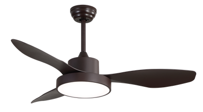 Ventilador de techo Hayate 48W en color marrón con LED integrado, motor DC reversible para verano e invierno, modelo Abrila AI2 para uso doméstico interior, referencia 128591302