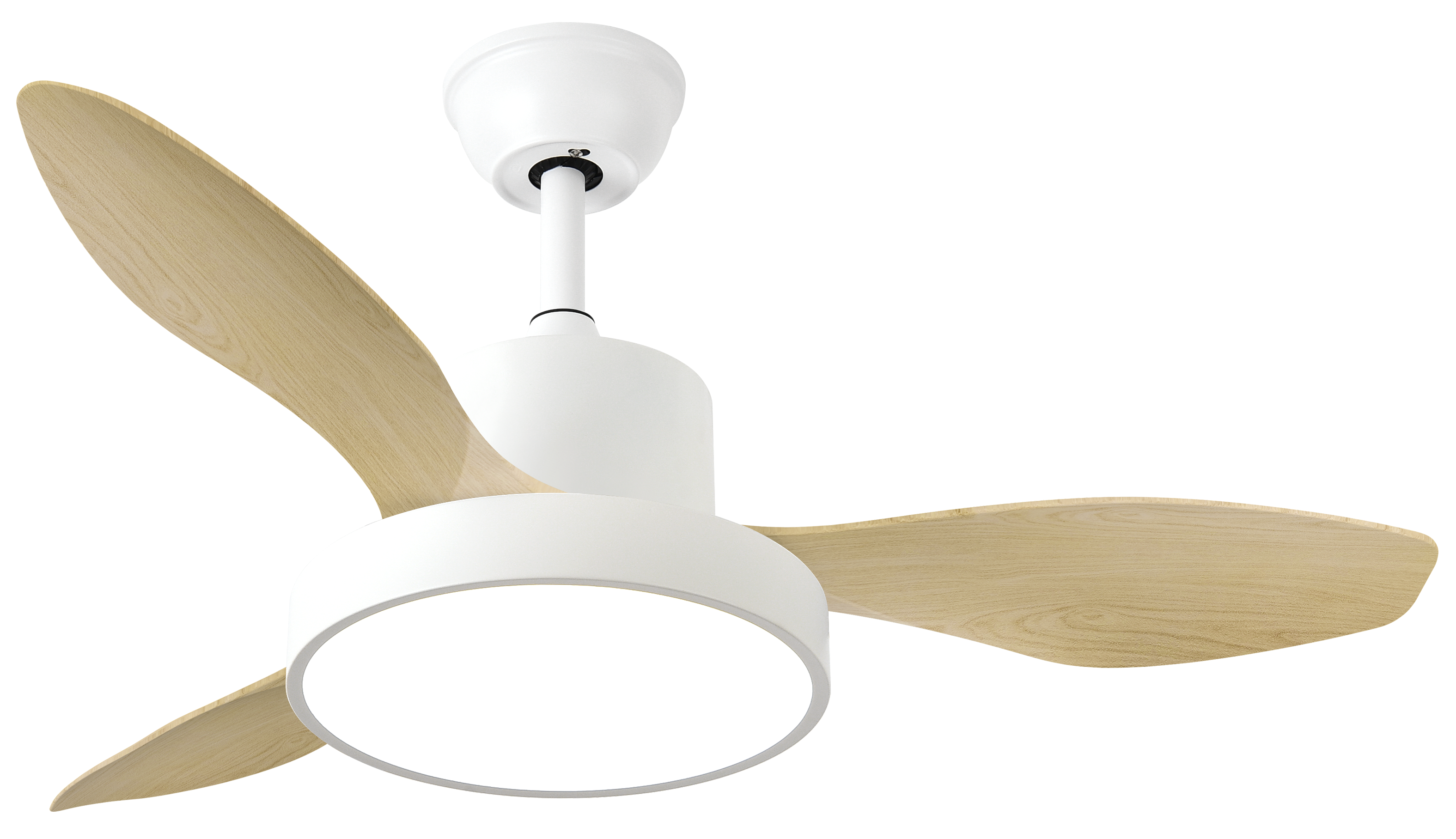 ```
alt=Ventilador de techo Hayate 24W blanco/haya Abrila, con control remoto, iluminación regulable y LED integrado
```