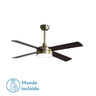 Ventilador de techo Nevery DC 26W con acabado en cuero roble/nogal de Abrila, aspas reversibles, motor DC eficiente, LED integrado y mando a distancia para interiores cómodos.