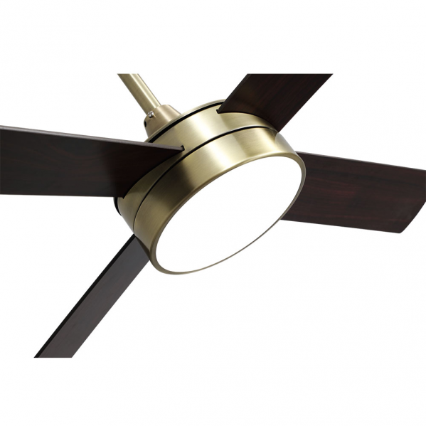 Ventilador de techo Nevery DC 26W con acabado en cuero y roble/nogal, modelo Abrila 128791436, aspas reversibles, motor DC eficiente, LED integrado y mando a distancia incluido para interiores cómodos.