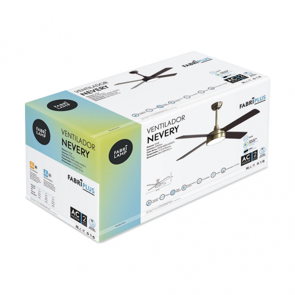 Ventilador de techo Nevery DC 26W con acabado en cuero y roble/nogal de Abrila, motor DC eficiente, aspas reversibles, LED integrado y mando a distancia incluido, modelo 128791436 para interiores elegantes