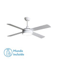 Ventilador de techo Nevery 26W blanco con LED integrado, motor DC eficiente y control remoto, modelo Abrila 128791468 para interiores domésticos con aspas reversibles en haya y temporizador.