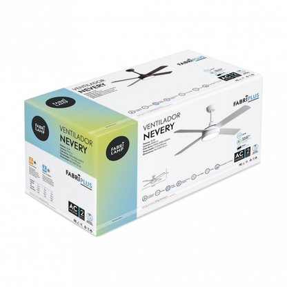 Ventilador de techo Nevery 26W blanco con motor DC, LED integrado, aspas reversibles de haya, control remoto y temporizador, modelo Abrila 128791468 para uso doméstico interior.