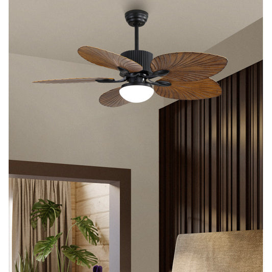 Ventilador de techo Colla DC 26W negro y marrón de 132 cm con aspas tropicales, motor DC eficiente en ahorro energético, LED integrado, mando a distancia y temporizador, modelo Abrila 128891502 para interiores domésticos.