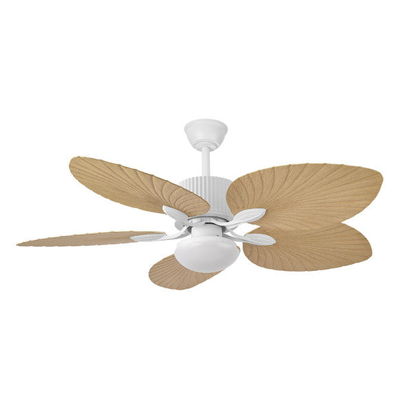 Ventilador de techo Colla DC 26W en blanco y haya de Abrila, modelo 128891568 con motor DC eficiente, 6 velocidades, luz LED integrada regulable, mando a distancia y diseño para interiores domésticos.
