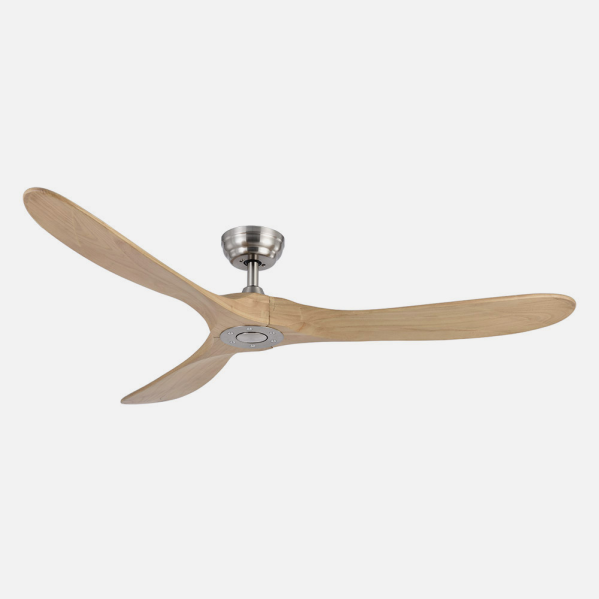 Ventilador de techo DC Marin en níquel y haya de 152 cm con 6 velocidades, mando remoto y temporizador, modelo Abrila 129090342 para interiores domésticos en metal y madera