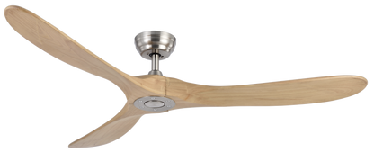 Ventilador de techo DC Marin en níquel y haya de 152 cm, modelo Abrila 129090342 con 6 velocidades, motor DC eficiente, mando a distancia, temporizador y diseño en metal y madera para interiores domésticos.