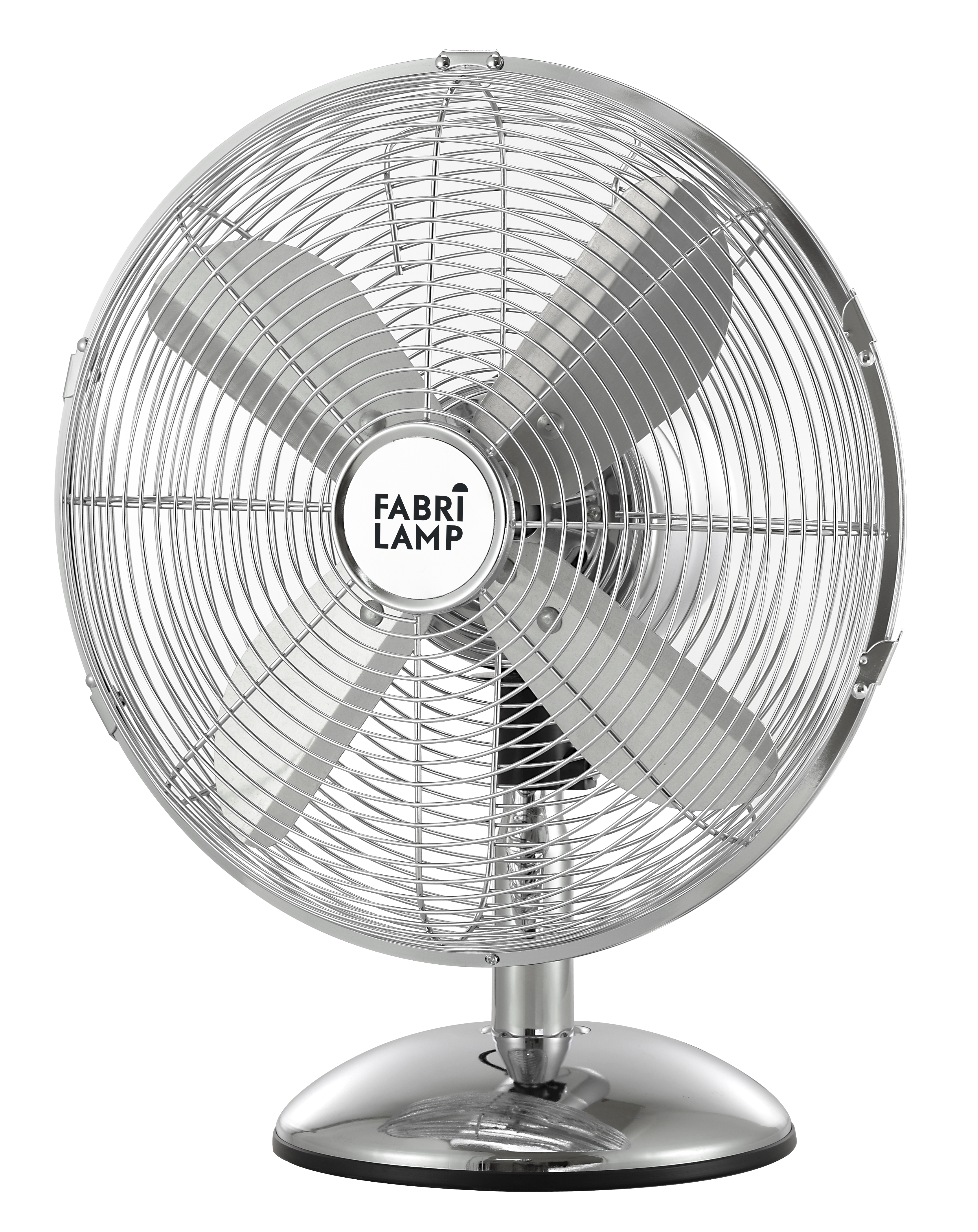 Ventilador sobremesa Pali cromo de 50W Abrila modelo 129571020, ventilador oscilante de metal para uso doméstico interior, diseño en acabado cromo con aspas AI2 para máxima eficiencia.