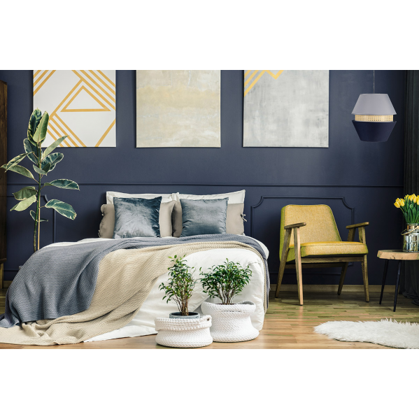 Lámpara colgante Trajano de 3 pantallas en azul y gris de Abrila, diseño moderno para iluminación interior y decoración doméstica con textil, referencia 130391008