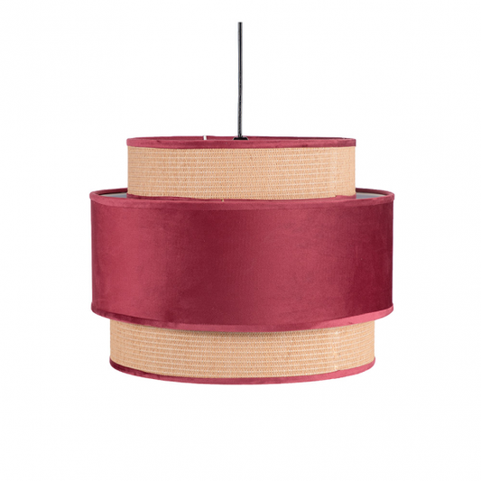 Moderno colgante Adriano de Abrila con 3 pantallas en rojo vino textil, luz difusa E27 para decoración interior doméstica, modelo 130491007 AI2.