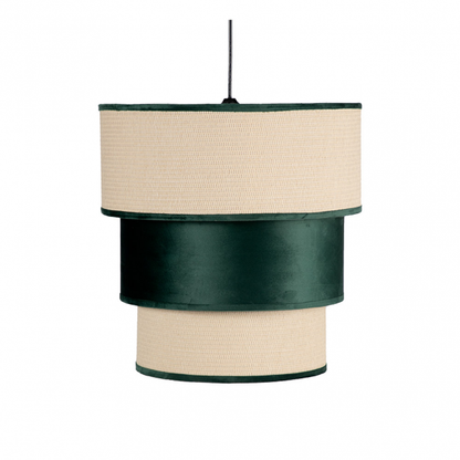 Colgante de 3 pantallas Lucio en verde regulable hasta 37 cm de Abrila, lámpara colgante moderna para decoración interior doméstica con diseño textil en verde.