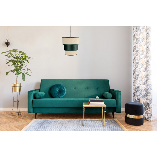 Colgante de lámpara Lucio en verde con 3 pantallas textil modernas, diseño Abrila para decoración interior doméstica, altura regulable hasta 37 cm, referencia 130591006