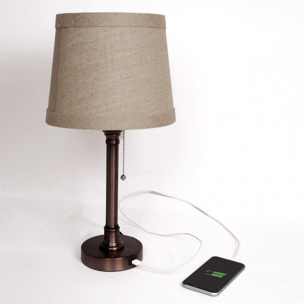 Lámpara de sobremesa Big Ben en marrón de Abrila, diseño metálico y textil de 50x26x26 cm con puerto USB, ideal para decoración de interiores domésticos, modelo 130671002.