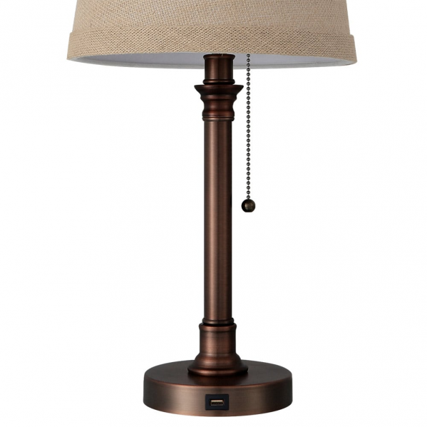 Lámpara sobremesa Big Ben de Abrila en marrón, diseño metálico de 50x26x26 cm con puerto USB y pantalla textil, ideal para decoración de interiores domésticos.