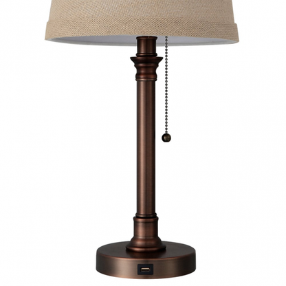 Lámpara sobremesa Big Ben de Abrila en marrón, diseño metálico de 50x26x26 cm con puerto USB y pantalla textil, ideal para decoración de interiores domésticos.