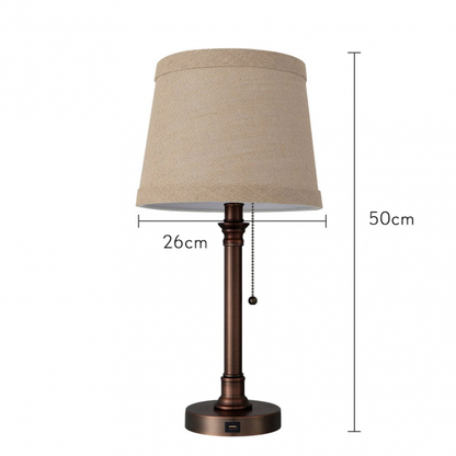 Lámpara de sobremesa Big Ben en color marrón de Abrila, diseño metálico con puerto USB integrado y pantalla textil, dimensiones 50x26x26 cm, ideal para decoración de interiores domésticos, modelo 130671002.