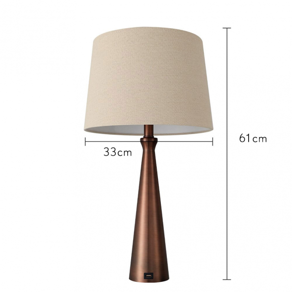 Lámpara de sobremesa Pearl marrón de Abrila, modelo 130771002, con diseño en metal y textil, dimensiones 61x33x33 cm, ideal para decoración interior doméstica, incluye puerto USB, estilo moderno y elegante.