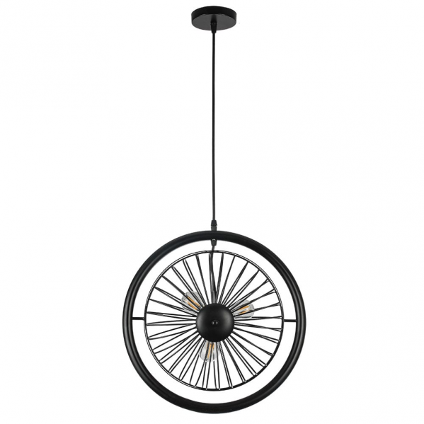 Lámpara colgante Ganga de Abrila en negro, modelo 131993002 con 3 casquillos E27 regulables, diseño de metal rústico moderno para decoración de interiores domésticos, iluminación colgante AI2 ideal para salones y cocinas.