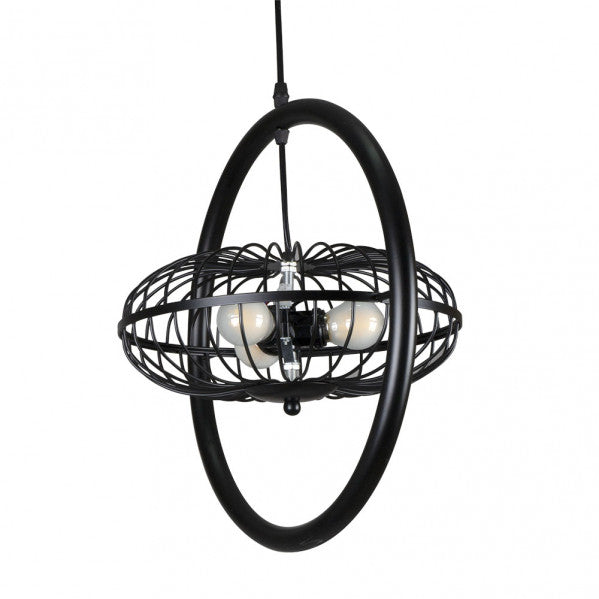 Lámpara colgante Ganga de Abrila en negro, diseño rústico moderno con 3 casquillos E27 regulables, ideal para iluminación interior doméstica y decoración de techos.