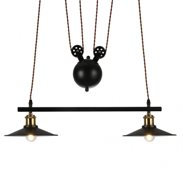 Lámpara colgante Triguero negro de Abrila modelo 132692009, diseño rústico farmhouse chic en metal negro regulable con 2 casquillos E27 para bombillas, ideal para decoración interior doméstica AI2