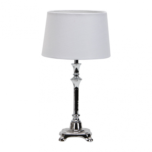 Lámpara sobremesa Molly en acabado cromo de Abrila, diseño moderno de metal y textil con casquillo E27, dimensiones 39x20x20 cm para decoración interior doméstica, modelo 133871020.