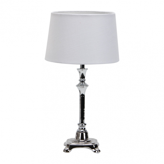 Lámpara sobremesa Molly en acabado cromo de Abrila, diseño moderno de metal y textil con casquillo E27, dimensiones 39x20x20 cm para decoración interior doméstica, modelo 133871020.