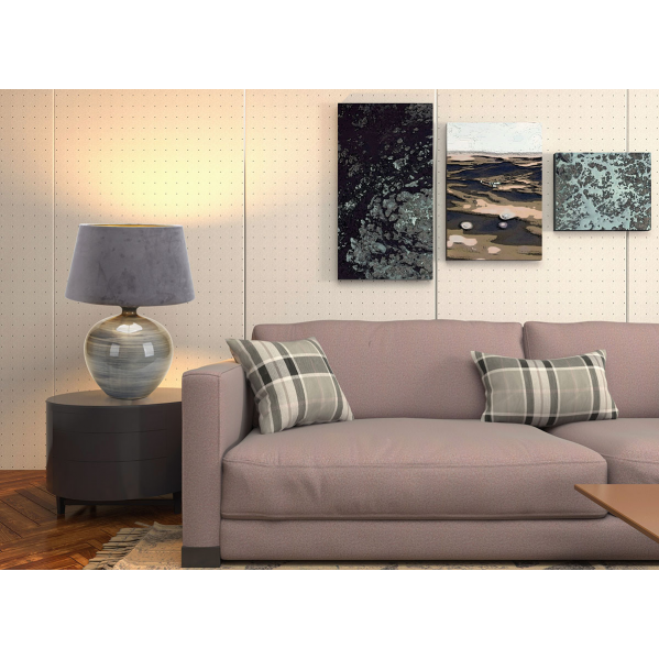 Lámpara de sobremesa Betta en cerámica gris con brillo, diseño moderno Abrila para decoración interior doméstica, base 58x45x45 cm, bombilla E27, estilo textil AI2, modelo 134471028