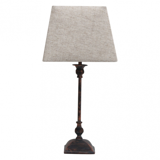 Lámpara de sobremesa Percasol en marrón rústico, diseño clásico de 52x25x25 cm con base de metal y cerámica, pantalla textil, ideal para decoración interior doméstica, casquillo E27, marca Abrila (134671002)