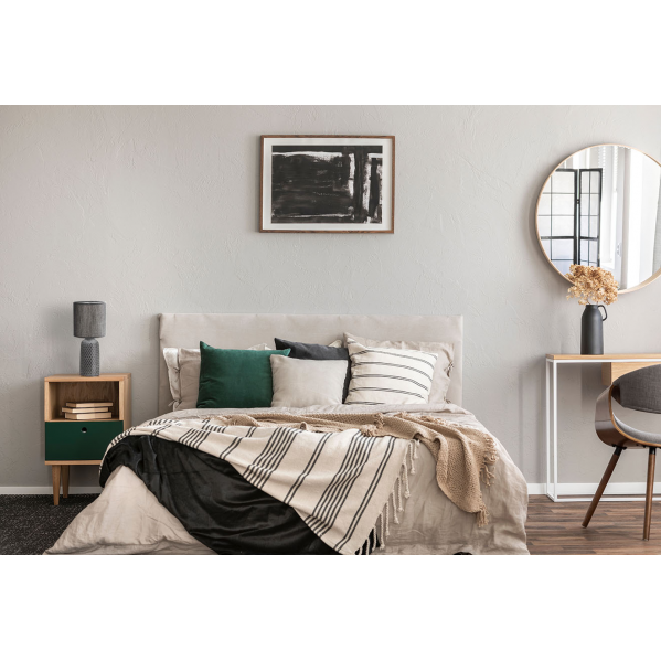 Lámpara de sobremesa Tilapia en gris de cerámica Abrila, diseño étnico de 45x20x20 cm para iluminación interior y decoración doméstica con textil, modelo 134971028