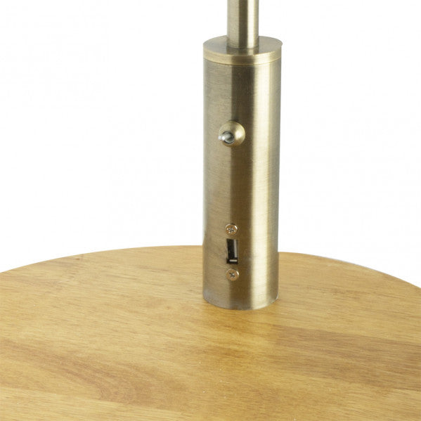 Lámpara de pie Sirio mesa USB con base de cuero beige de Abrila, modelo 135141014, diseño moderno para salón interior con bombilla E27 y puerto USB, ideal para decoración doméstica.