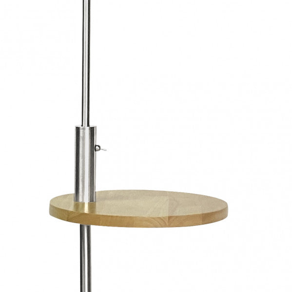 Lámpara de pie Sirio Abrila en cromo y blanco con mesa integrada y puerto USB, diseño moderno para salón con bombilla E27 textil y decoración interior AI2.