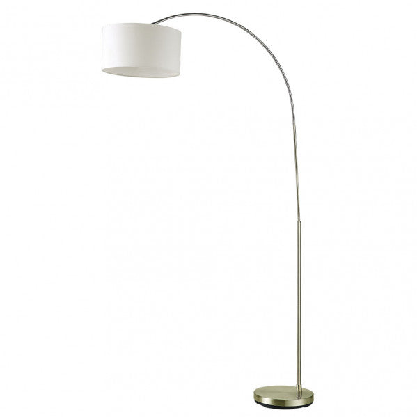 Pie de salón Polux en cuero beige de 165 cm, lámpara moderna Abrila con base de metal y tela textil para iluminación doméstica interior y decoración contemporánea