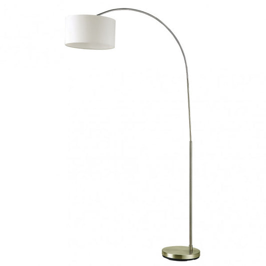 Pie de salón Polux en cuero beige de 165 cm, lámpara moderna Abrila con base de metal y tela textil para iluminación doméstica interior y decoración contemporánea