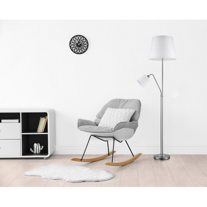 Lámpara de pie de salón Arturo en níquel con pantalla blanca textil de 1.8m, diseño clásico orientable de Abrila para iluminación de lectura e interior en metal níquel, ideal para decoración de salón (modelo 135342003).