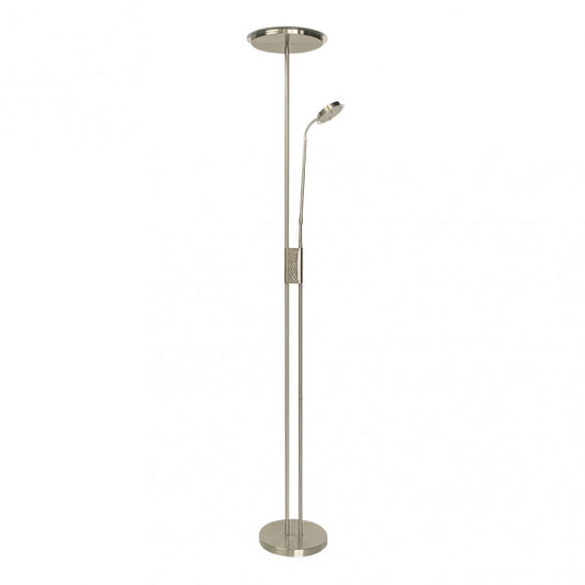 Lámpara de pie salón Antares de Abrila con acabado en cuero, 20W+7W LED regulable táctil, luz neutra 4000K para decoración interior moderna, modelo 135742014