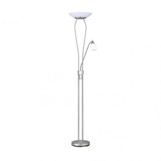 Lámpara de pie de salón LED Wolf con lector integrado en níquel, modelo Abrila 135942003, diseño moderno regulable para decoración interior AI2, iluminación LED ajustable y funcional.