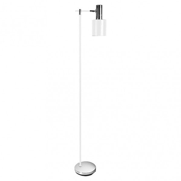 Lámpara de pie salón Cygni moderna de Abrila en blanco y cromo, altura 170 cm con 1 casquillo E27, diseño orientable en metal para decoración interior doméstica.