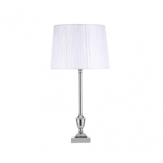 Lámpara de sobremesa clásica Abrila en roble natural y base cromo con pantalla blanca textil, modelo 137471020, iluminación interior doméstica de estilo elegante para decoración moderna