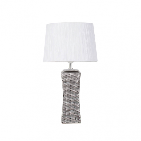 Lámpara de sobremesa Abrila en cerámica Palo Santo con detalles en plata brillo, diseño elegante de iluminación interior con base textil y bombilla E27, ideal para decoración doméstica moderna (modelo 138771010).
