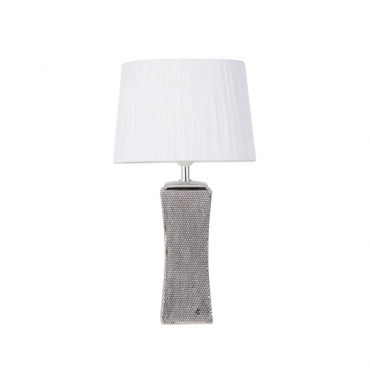 Lámpara de sobremesa Abrila en cerámica Palo Santo con detalles en plata brillo, diseño elegante de iluminación interior con base textil y bombilla E27, ideal para decoración doméstica moderna (modelo 138771010).