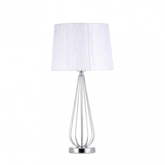 Lámpara sobremesa Robina en cromo y blanco de Abrila, modelo 139071020, diseño moderno de metal y textil para decoración interior doméstica