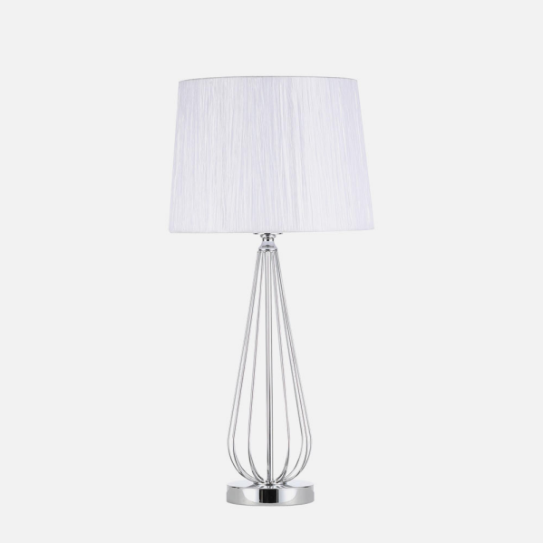 Lámpara de sobremesa Robina en cromo y blanco de Abrila, diseño moderno con base metálica y pantalla textil para iluminación interior y decoración doméstica, modelo 139071020.