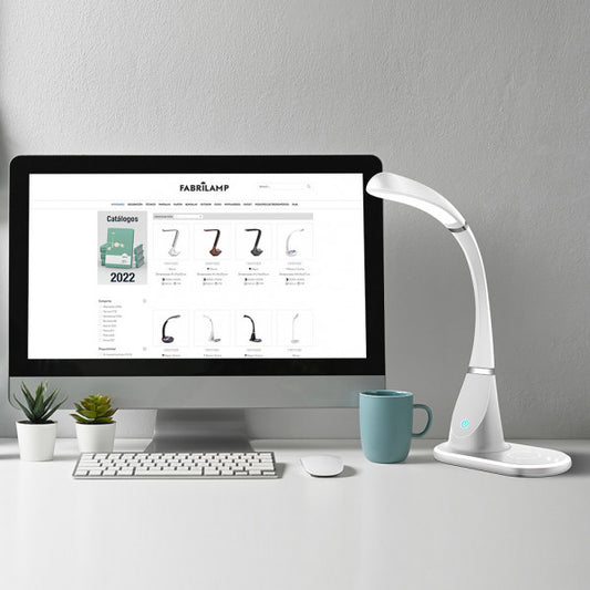 Flexo LED Rejalgar Blanco/Cromo 5W para escritorio con cargador inalámbrico – Fabrilamp 139171001