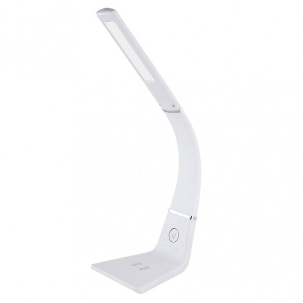 Flexo LED Kodonita Blanco/Cromo de Fabrilamp (139271001) con carga inalámbrica, ideal para escritorio y estudio, iluminación LED para lectura.